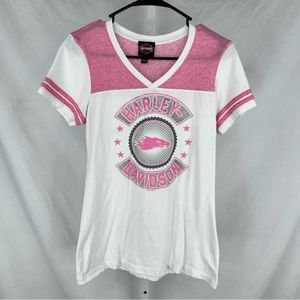 Harley-Davidson Pink White T Shirt Size L